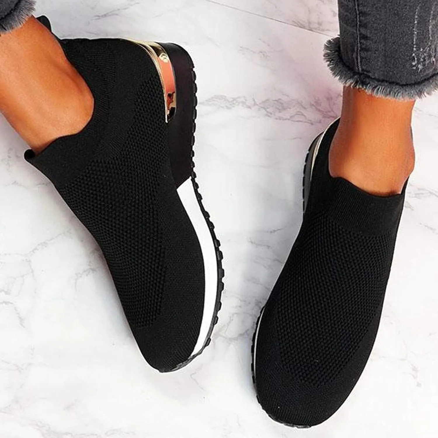 Women's Fashion Sneaker Mesh Slip On Black Non Slip Shoes for Women Comfortable Walking Shoes for Men Wide Width Black Platform Loafers Women Sock Sneakers Women