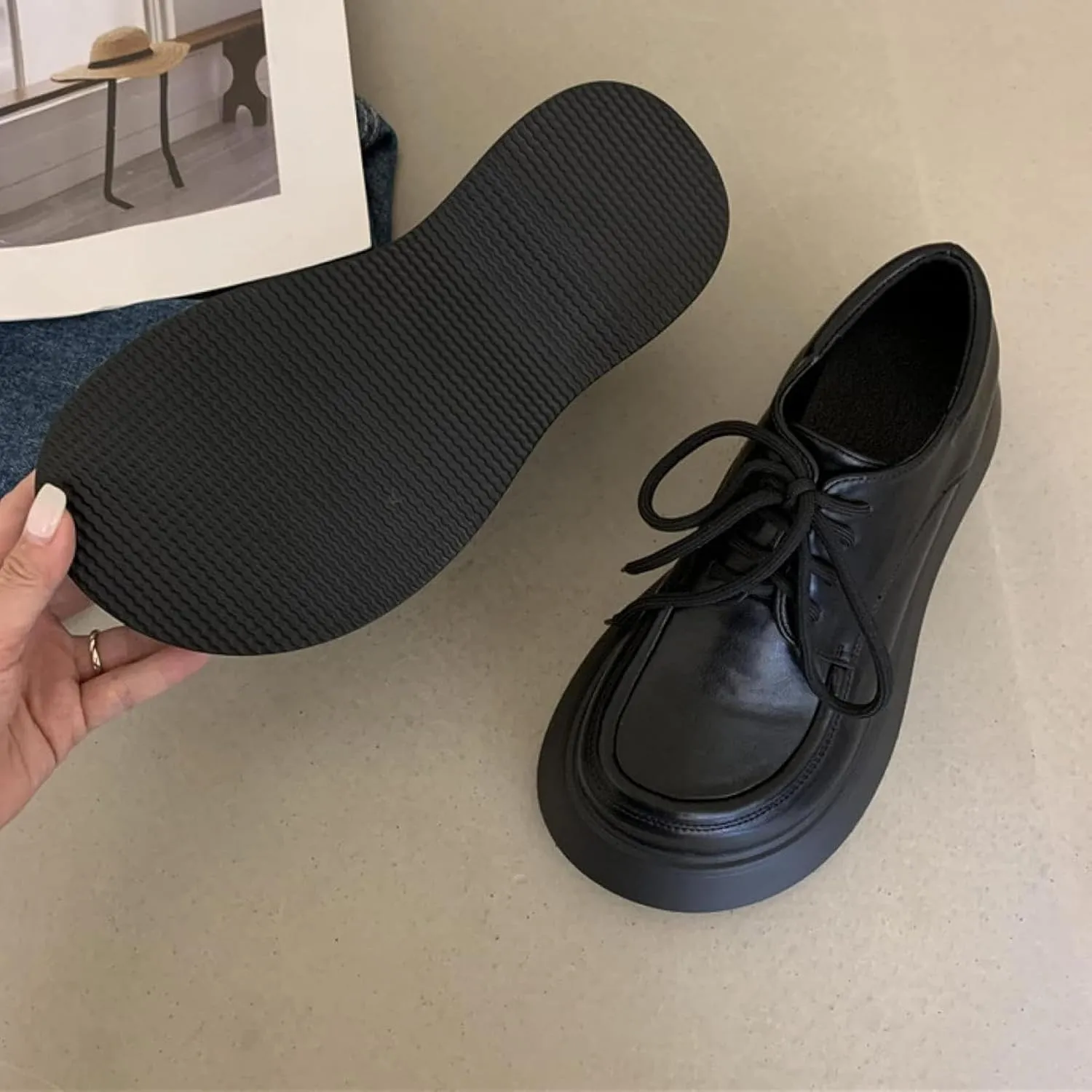 Women's Flat Shoes, Cute Round Toe Girl's Formal Shoes, Casual Lace up Oxford Comfortable Outdoor Walking Shoes