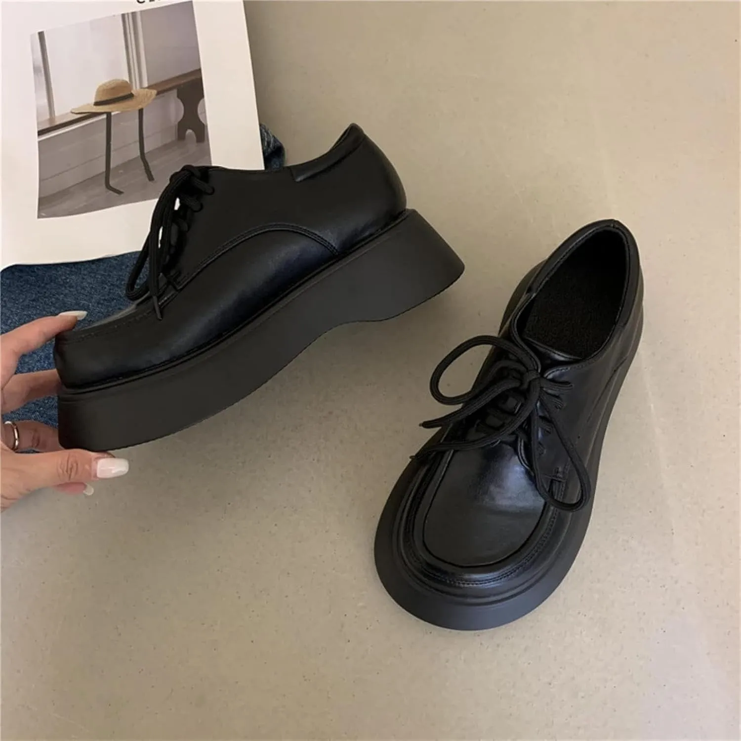 Women's Flat Shoes, Cute Round Toe Girl's Formal Shoes, Casual Lace up Oxford Comfortable Outdoor Walking Shoes