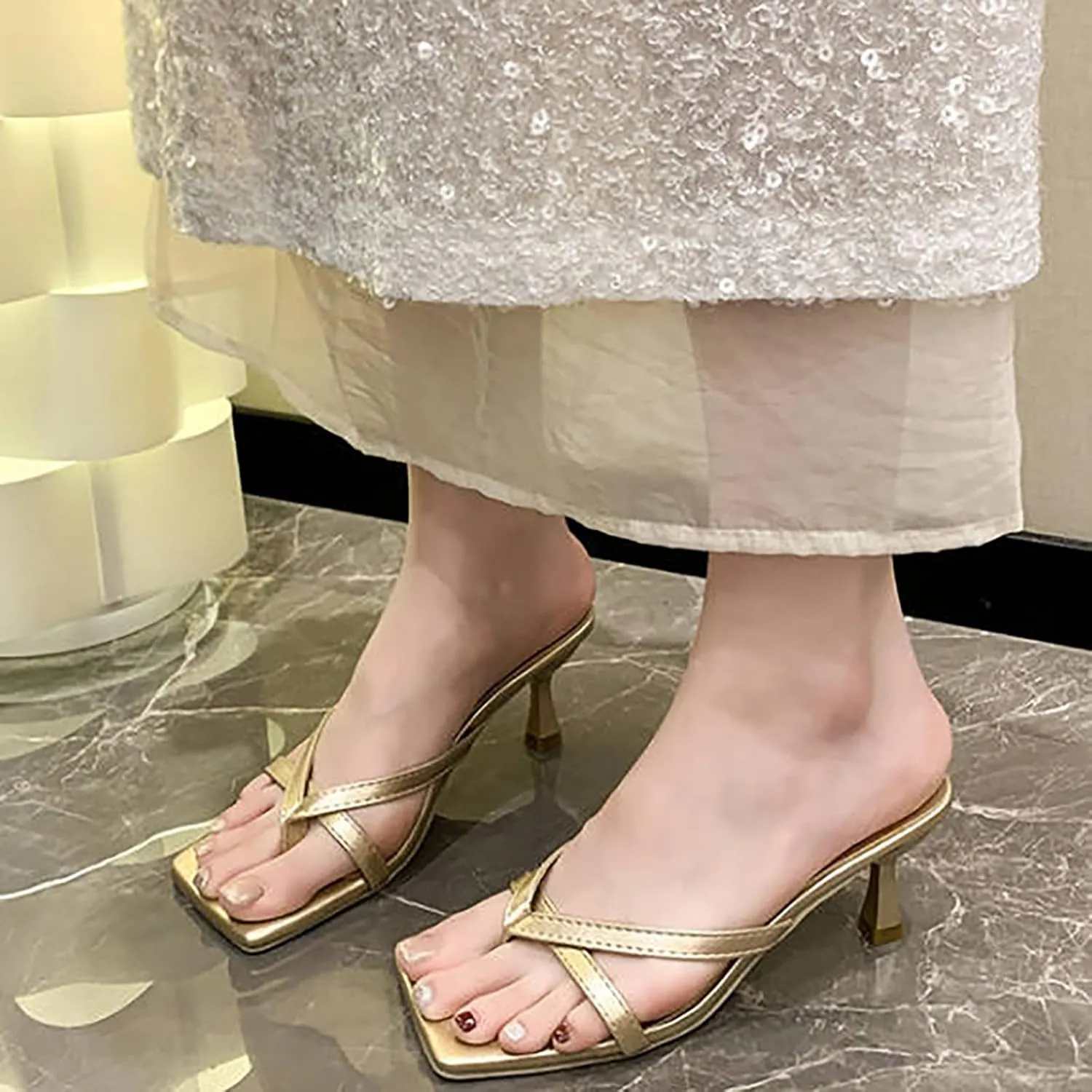 Women's High Heel Sandals Open Toe Strappy Summer Dressy Casual Slide Shoes For Outfit With Shorts Jeans Skirts