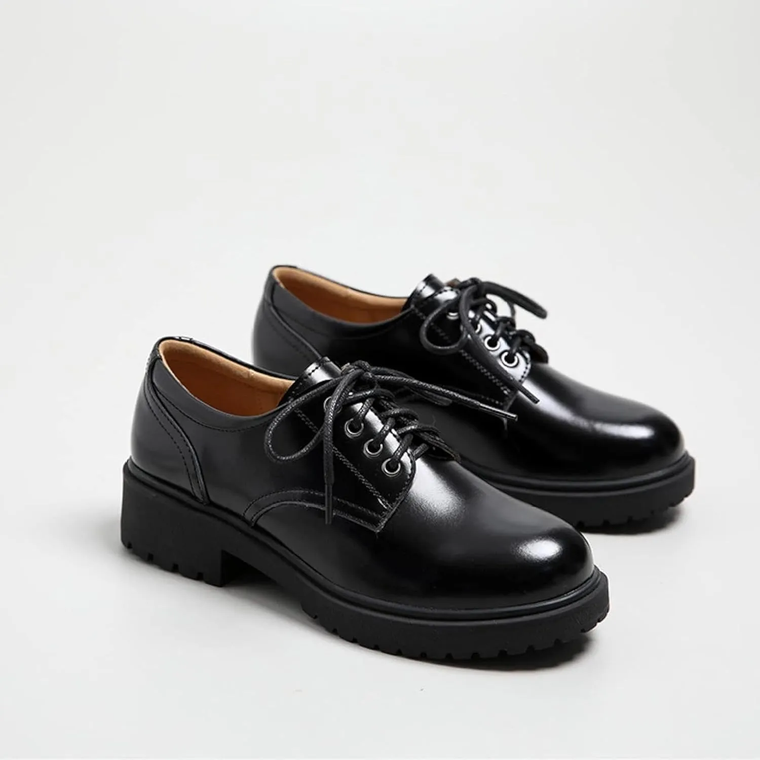 Women's Lace up Platform Oxford Shoes, Comfortable Low Heel, Cute Round Toe, Uniform, Formal Shoes for Girls