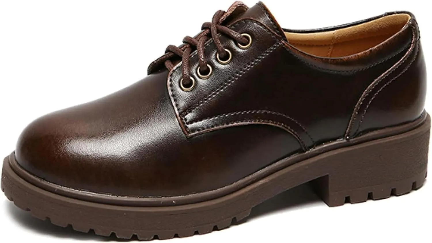 Women's Lace up Platform Oxford Shoes, Comfortable Low Heel, Cute Round Toe, Uniform, Formal Shoes for Girls