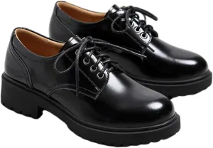 Women's Lace up Platform Oxford Shoes, Comfortable Low Heel, Cute Round Toe, Uniform, Formal Shoes for Girls