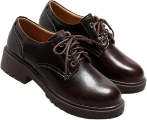 Women's Lace up Platform Oxford Shoes, Comfortable Low Heel, Cute Round Toe, Uniform, Formal Shoes for Girls
