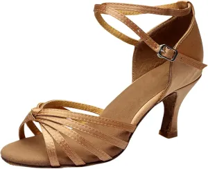 Women's Latin Dance Sandals with Knot Decoration Slip Comfortable Mid Heel Dress Shoes for Casual Party Beach