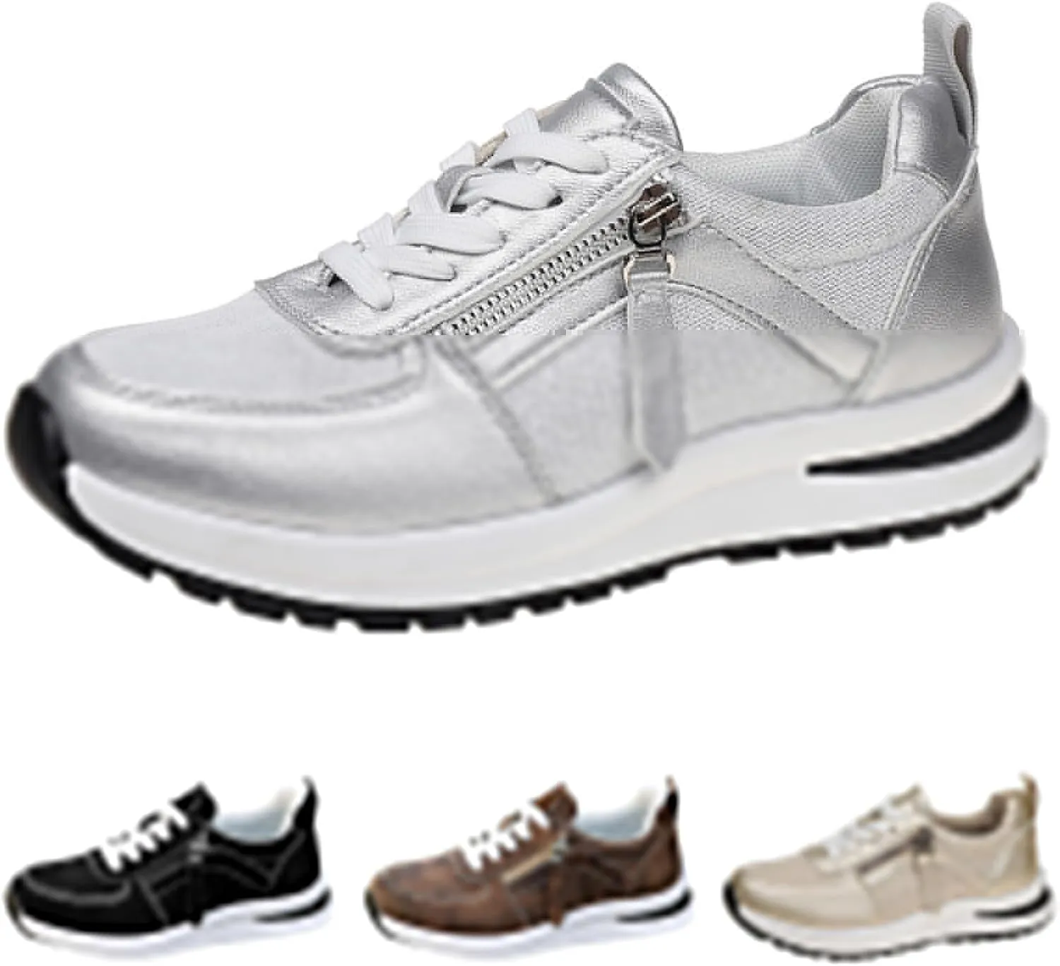 Women's Platform Fashion Sneakers Mesh Breathable Zero Drop Minimalist Summer Walking Sneakers Sparkling Casual Fashion Non-Slip Tennis Shoes