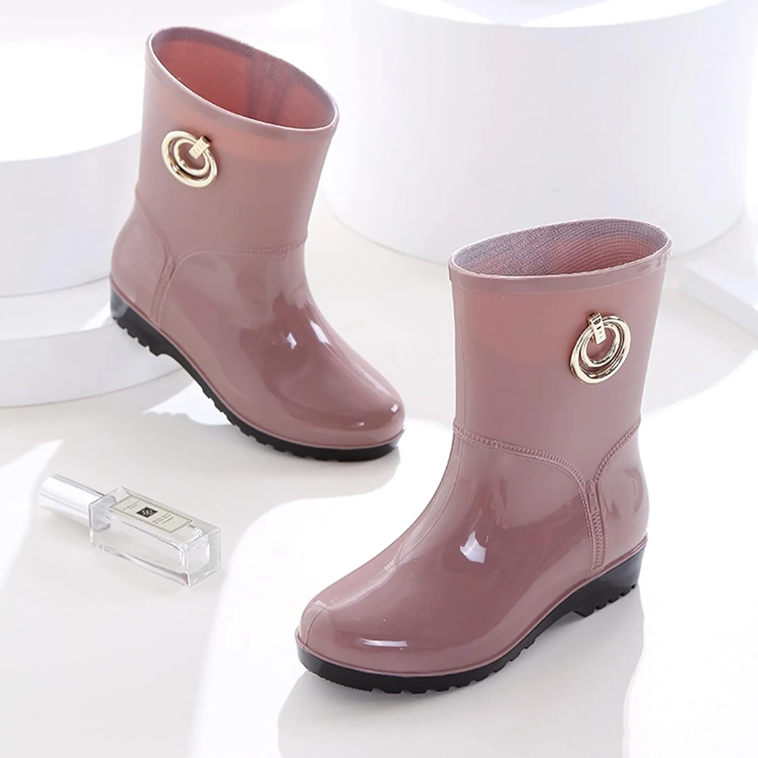 Womens Rubber Boots Womens Rain Boots Stylish for Boating Fishing Gardening Farming Mid Calf Rain Shoes