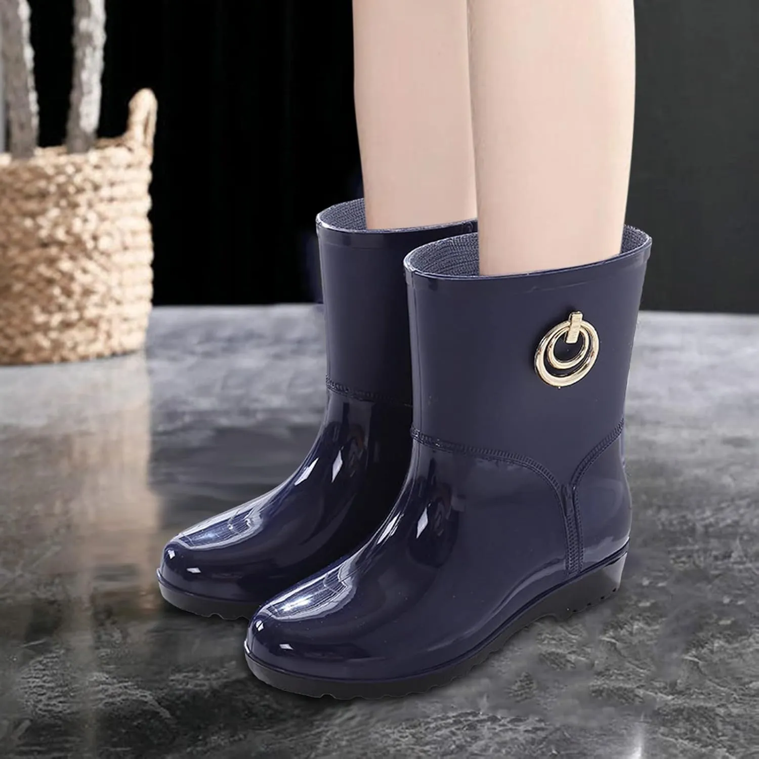 Womens Rubber Boots Womens Rain Boots Stylish for Boating Fishing Gardening Farming Mid Calf Rain Shoes
