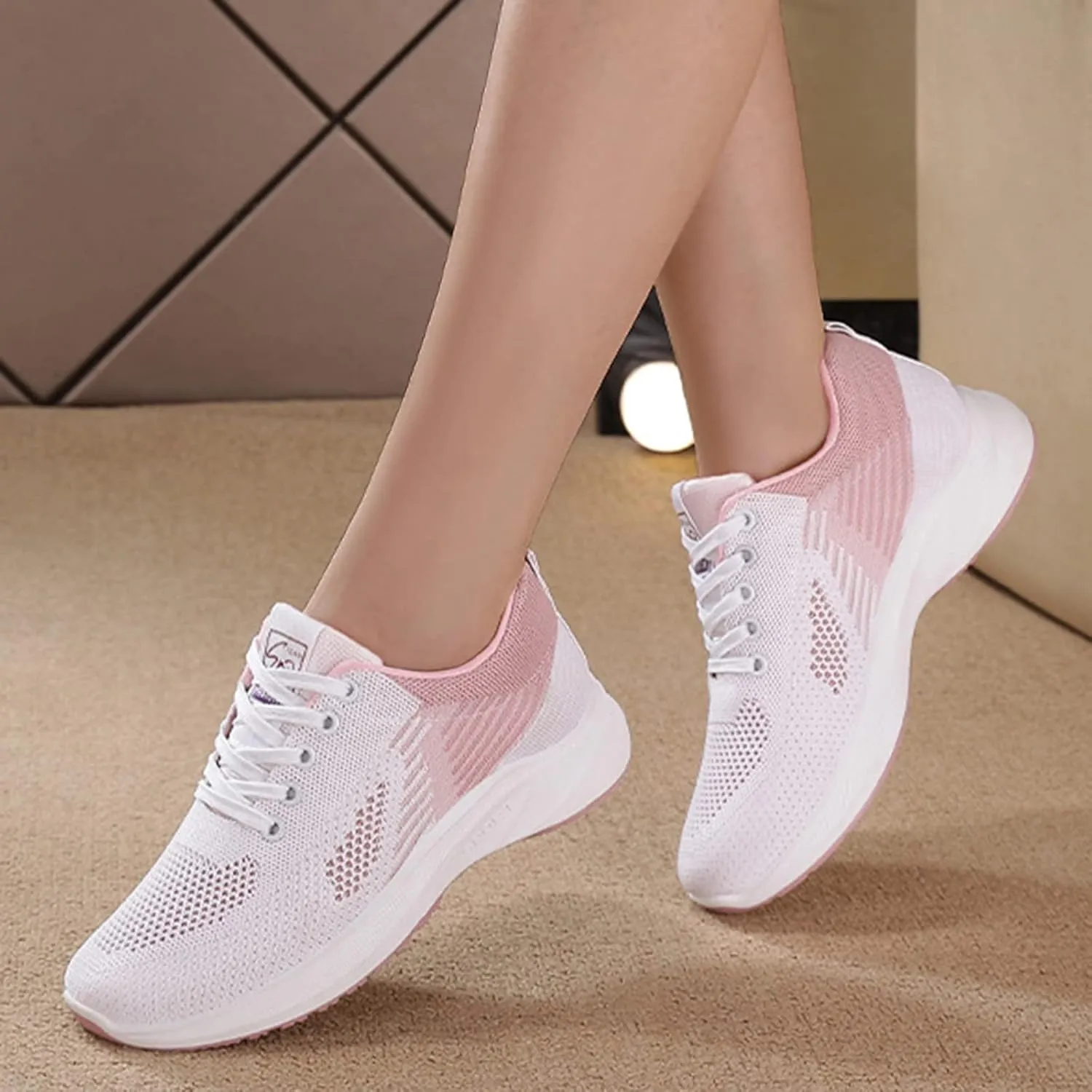 Womens Running Sneakers Breathable Flying Woven Lace Up Walking Shoes Summer Casual Non Slip Outdoor Sports Shoes