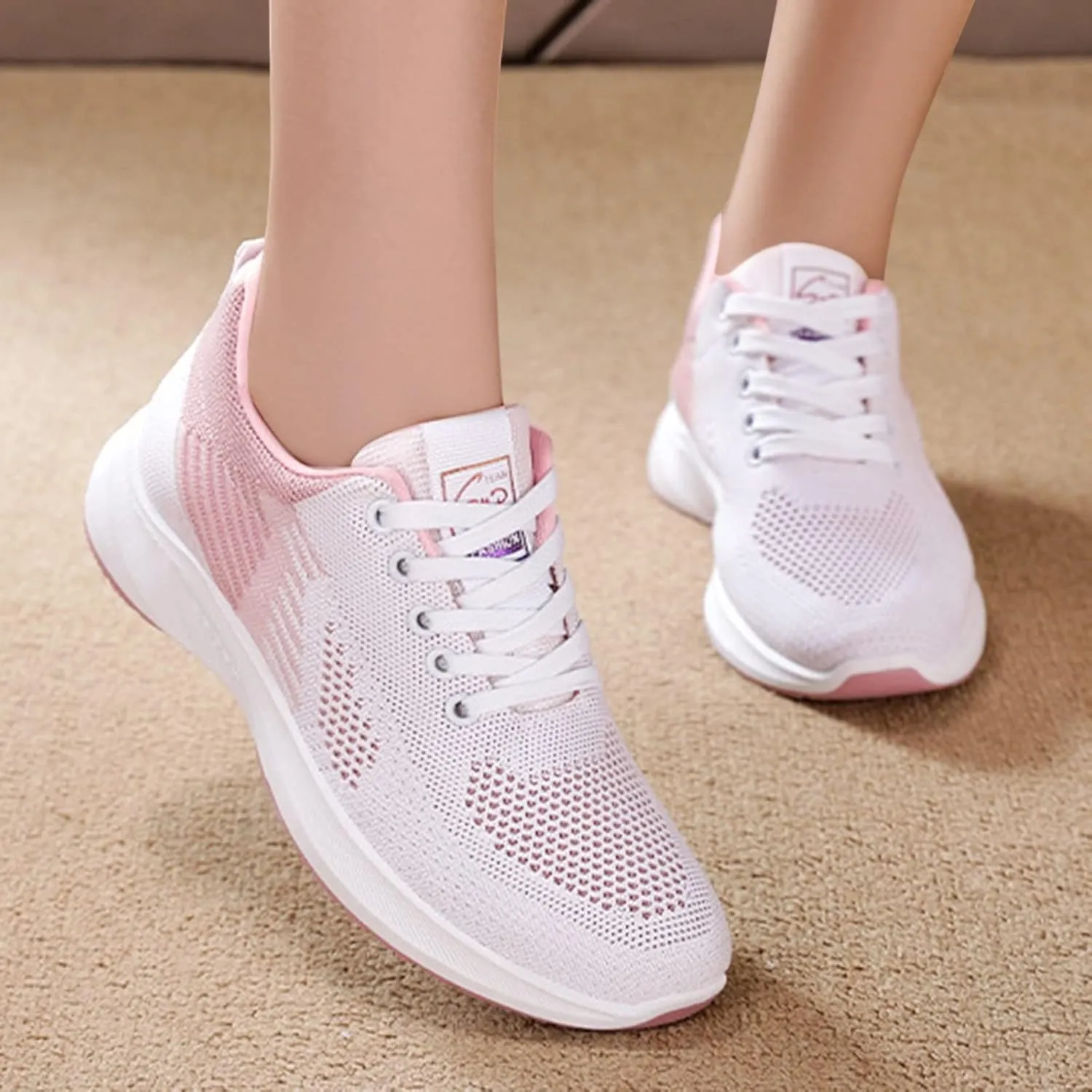 Womens Running Sneakers Breathable Flying Woven Lace Up Walking Shoes Summer Casual Non Slip Outdoor Sports Shoes