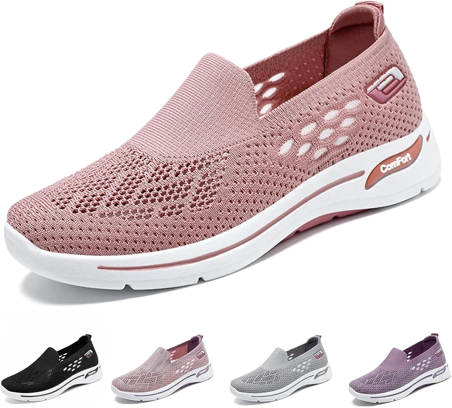 Women's Slip-On Walking Shoes Casual Lightweight Hollow Out Shoes Comfortable Athletic Running Sneaker Breathable Mesh Trainers Travel Work Driving Sneakers