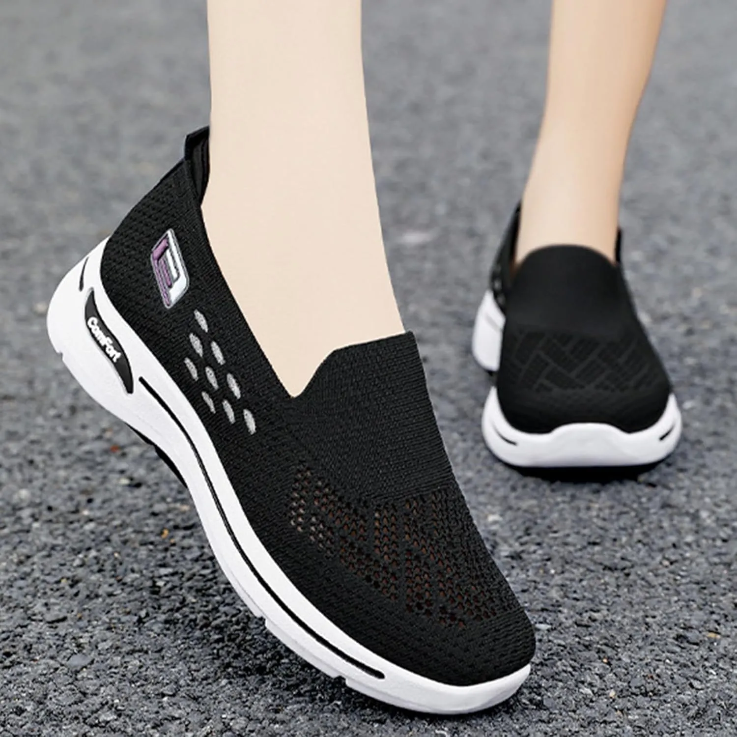 Women's Slip-On Walking Shoes Casual Lightweight Hollow Out Shoes Comfortable Athletic Running Sneaker Breathable Mesh Trainers Travel Work Driving Sneakers