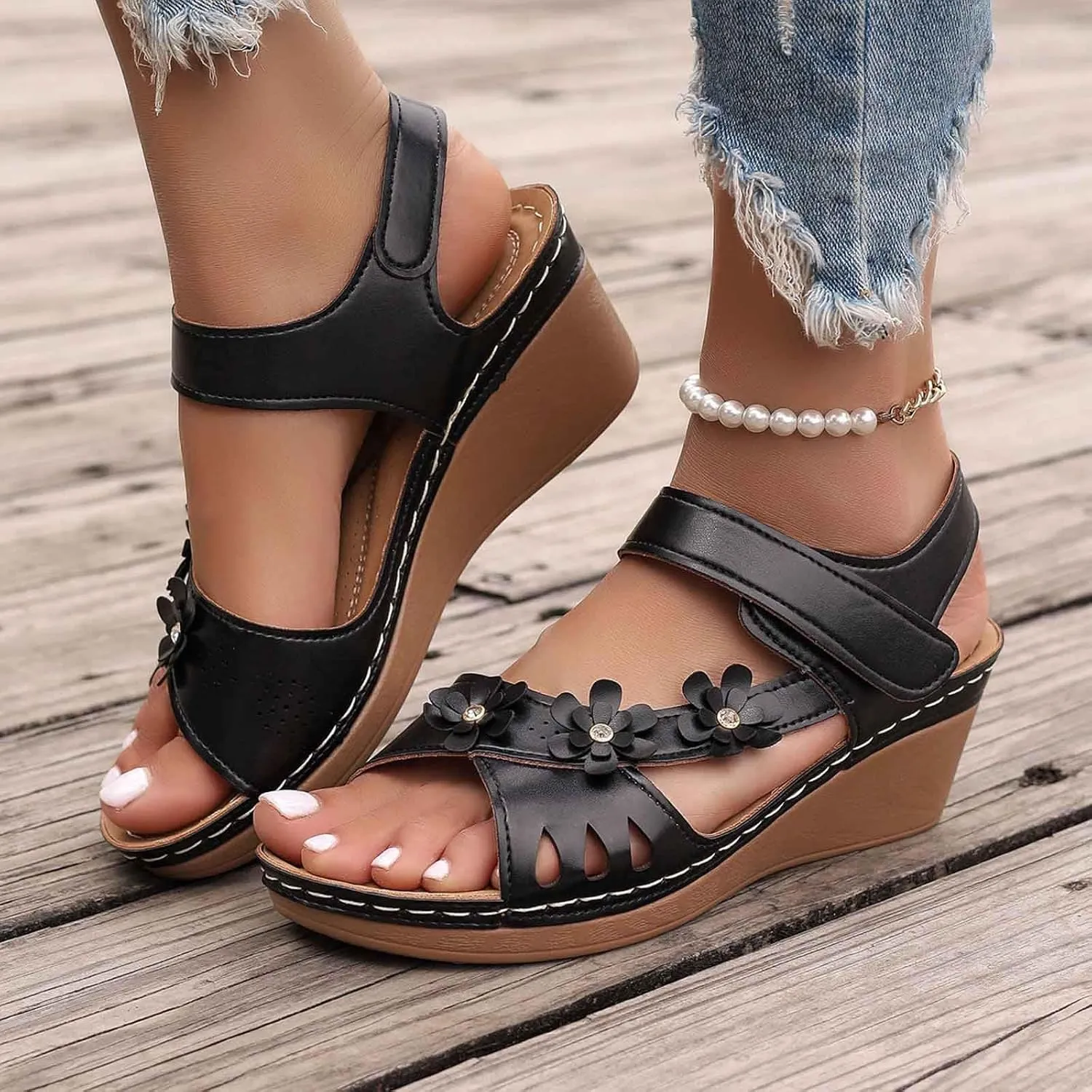 Women's Slip On Wedge Sandals Comfortable Dressy Casual Open Toe Platform Footwear for Summer Spring Fall Lightweight Breathable Slip