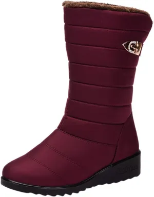 Women's Snow Boots Winter Waterproof Footwear Warm Shoes with Warm Fur Lining Platform Bootie Anti Slip Hiking Ankle Boots (Wine 5.5 UK) (Wine 4 UK)