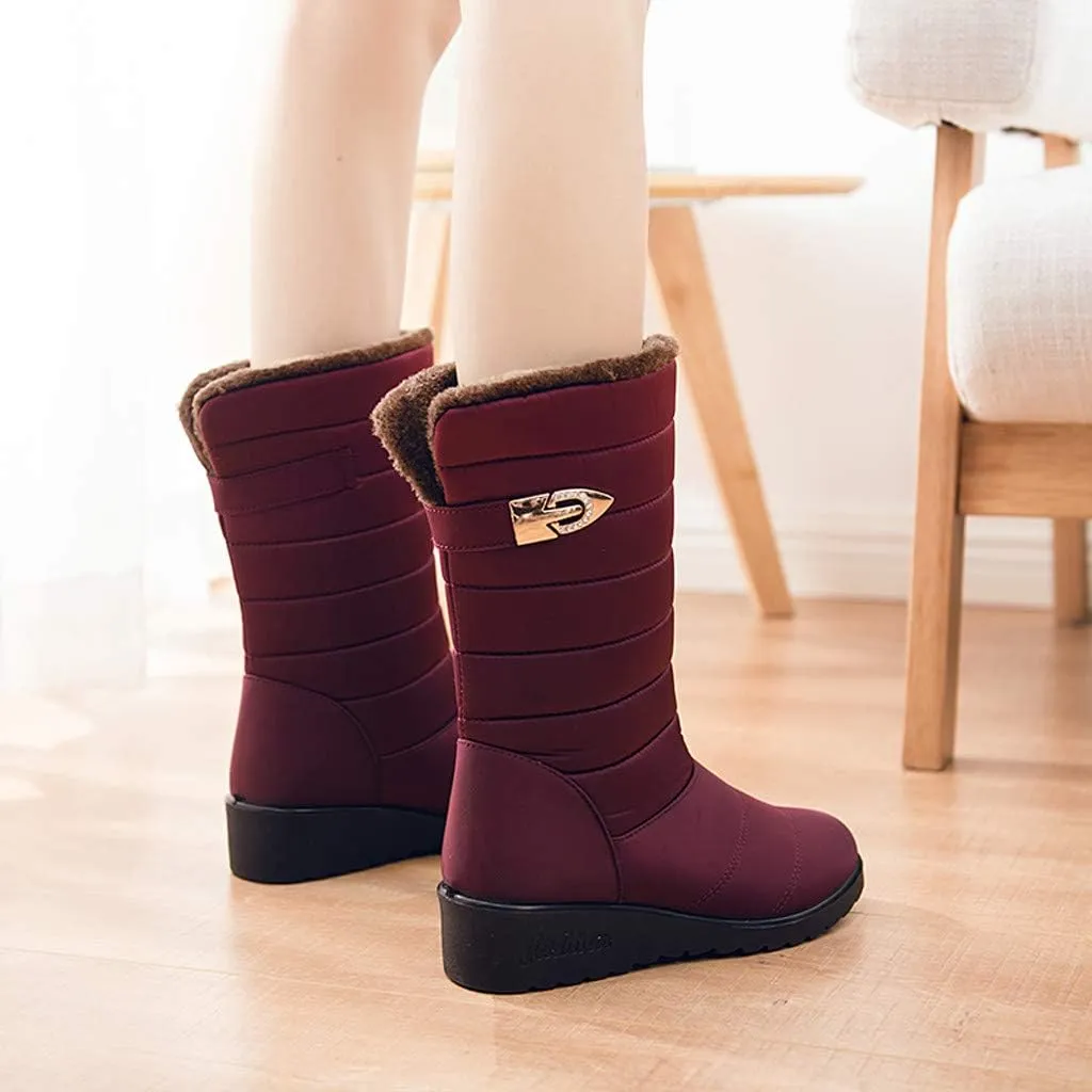 Women's Snow Boots Winter Waterproof Footwear Warm Shoes with Warm Fur Lining Platform Bootie Anti Slip Hiking Ankle Boots (Wine 5.5 UK) (Wine 4 UK)