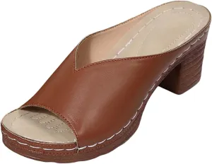 Women's Summer Square High Heel Open Toe Slip On Sandals Breathable Comfortable Casual Yoga Walking Shoes