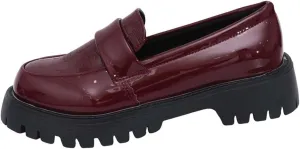Women's Thick-Soled Leather Shoes Fashion College Style Spring Summer Solid Color Slip On Loafers Shoe Classic (D 164 Wine 8.5 UK Wide)