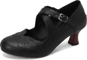 Women's Vintage Wingtip Oxfords Ankle Strap Cut Out Low Heel Brogue for Women