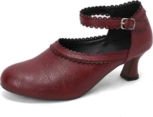 Women's Vintage Wingtip Oxfords Ankle Strap Cut Out Low Heel Brogue for Women