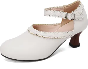 Women's Vintage Wingtip Oxfords Ankle Strap Cut Out Low Heel Brogue for Women