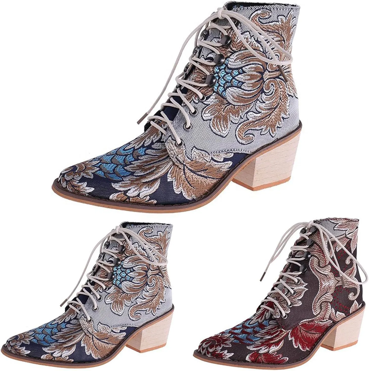 Women's Western Ankle Boots Casual Cowgirl Boots Ankle Bootie Vintage Floral Embroidered Cowboy Boots Ankle Booties