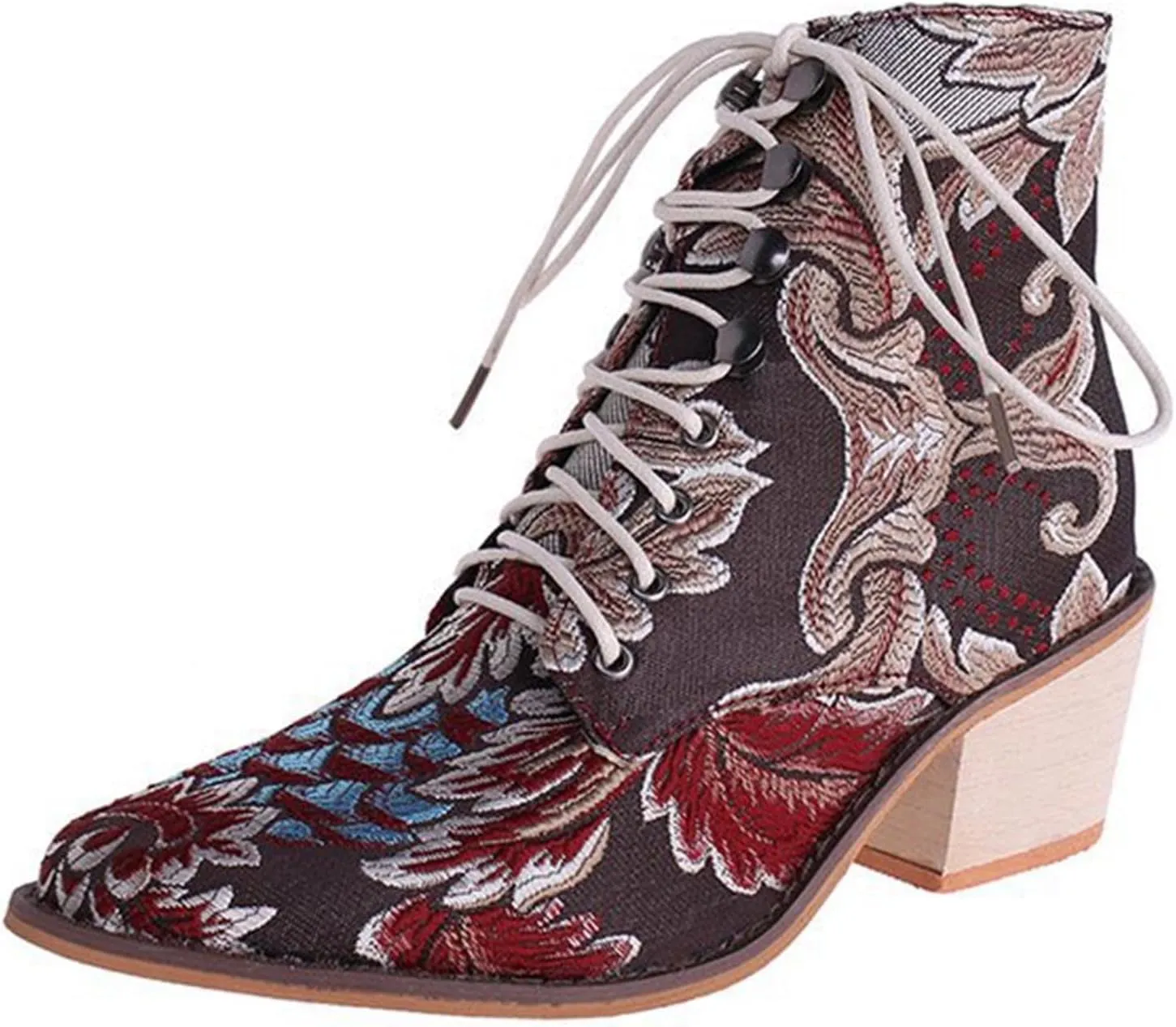 Women's Western Ankle Boots Casual Cowgirl Boots Ankle Bootie Vintage Floral Embroidered Cowboy Boots Ankle Booties
