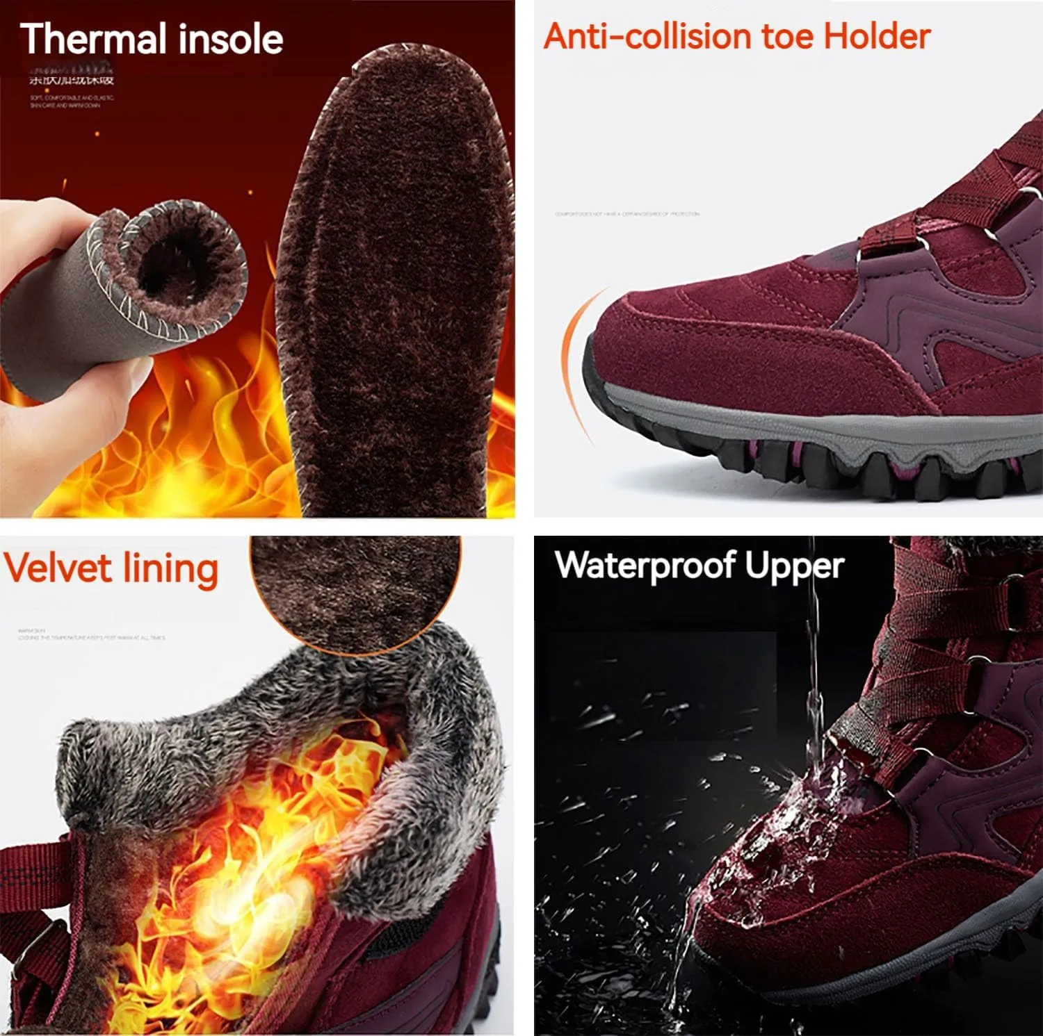 Women's Winter Thermal Boots, Waterproof Snow Non Slip, Winter Thermal High Top Boots of Women and Men