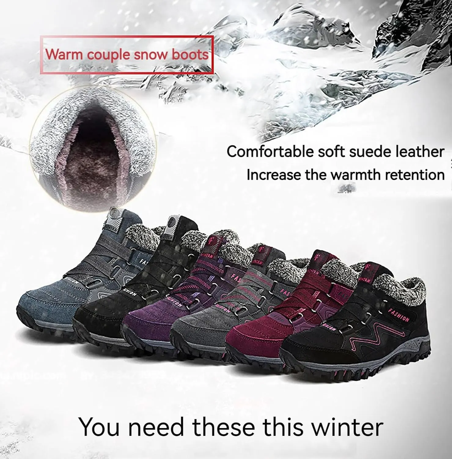 Women's Winter Thermal Boots, Waterproof Snow Non Slip, Winter Thermal High Top Boots of Women and Men