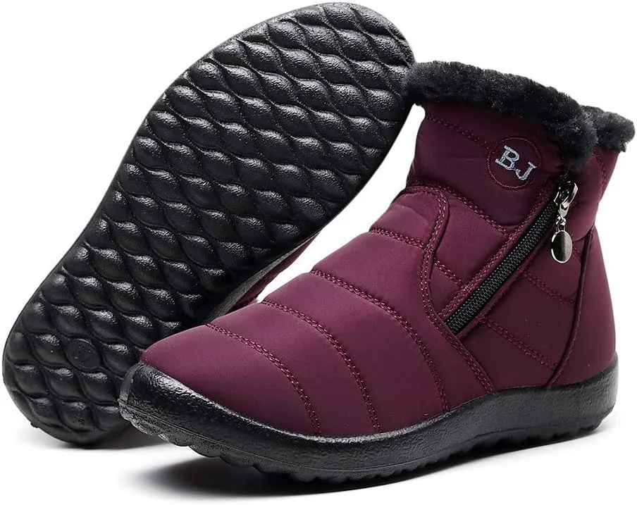 Womens Winter Wide Toe Box Plush Lined Snow Boots Waterproof Non-Slip Ankle Booties