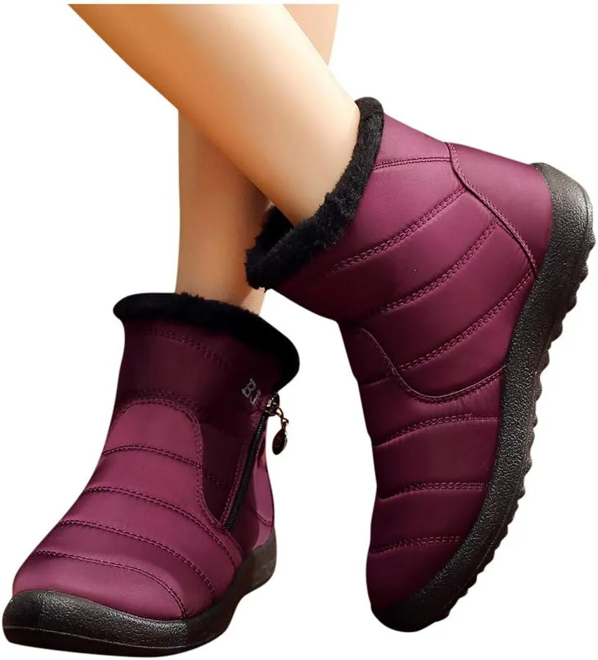 Womens Winter Wide Toe Box Plush Lined Snow Boots Waterproof Non-Slip Ankle Booties