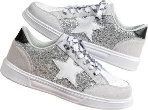 Women's Y2K Star Glitter Chunky Skate Shoes Retro Platform Sneakers, Shiny Outdoor Casual Shoes for Streetwear (Grey,6)