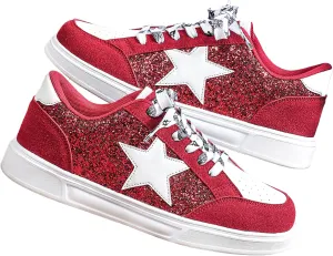 Women's Y2K Star Glitter Chunky Skate Shoes Retro Platform Sneakers, Shiny Outdoor Casual Shoes for Streetwear (Red,6)